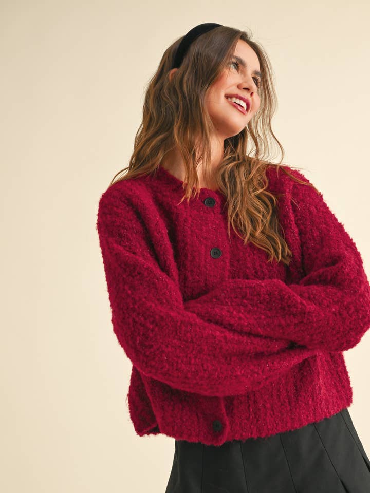 MIOU MUSE - Wholesale Cardigan - Women's - J4620 ROUNDNECK BUTTON FRONT SWEATER CARDIGAN