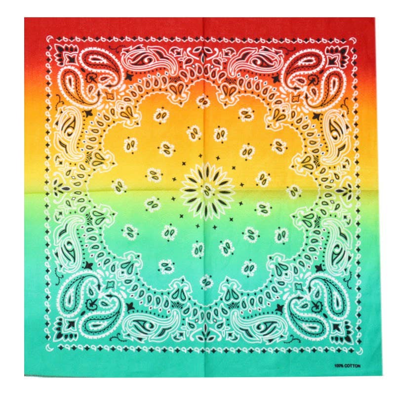 The Blissful - Wholesale Bandana - Unisex - Gradient Print Square Rainbow Paisley 100% Cotton Bandanas7