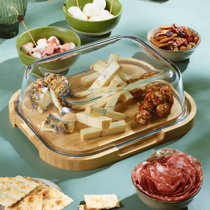 Caixa de Queijo com Tampa de Vidro e Bandeja de Bambu por atacado de Pebbly International