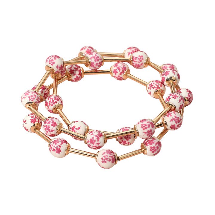 Sensibling Corp. - Wholesale Jewelry Set - 3PCS - Floral Ceramic Ball Beaded Stretch Multi Layered Bracelets4