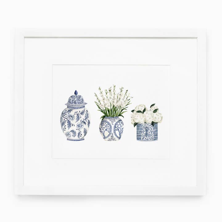Ginger Jar Trio Watercolor Print for wholesale by Painted By Pippa