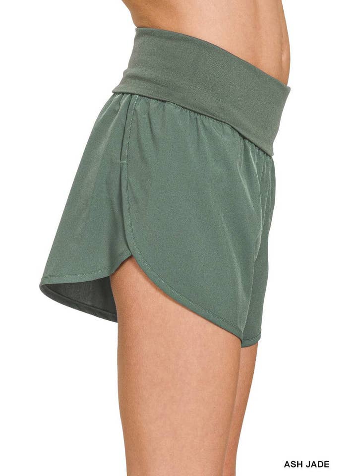 Vanilla Monkey - Wholesale Athletic Shorts - Women's - High Waisted Band Fold-over Running Shorts1