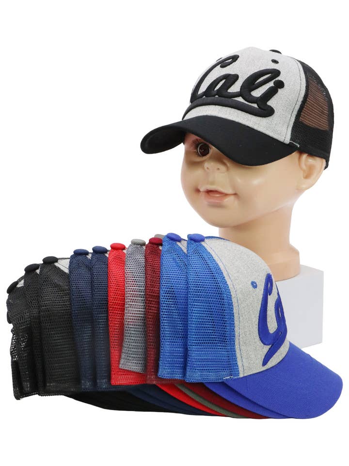 Kids Cali Logo Heathered Front Trucker Hat for wholesale by Cap Zone
