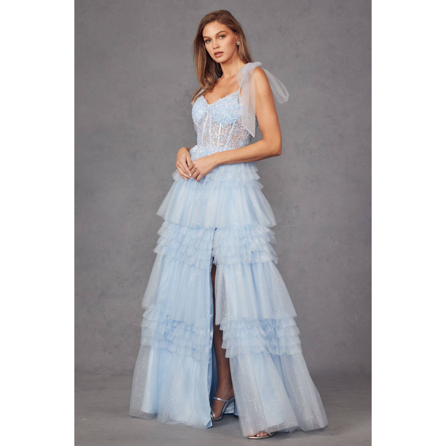 Juliet - Wholesale Dress - Women's - JT2465A TIERED RUFFLE SKIRT AND TULLE BOWS ON SHOULDER SLEEV12