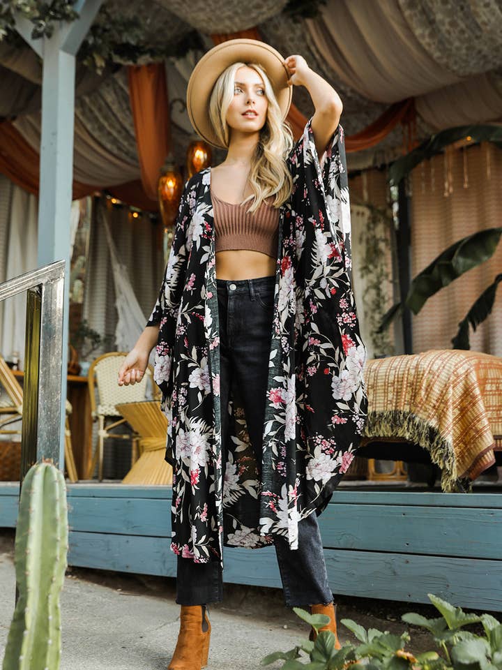 Leto Accessories - Wholesale Kimono - Women's - 🦋 Flowing Floral Kimono with Butterfly Sleeves