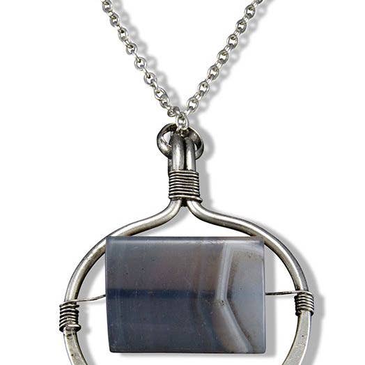Banjara Hammered Silver Frame Blue Lace Agate Necklace for wholesale by Anju Jewelry