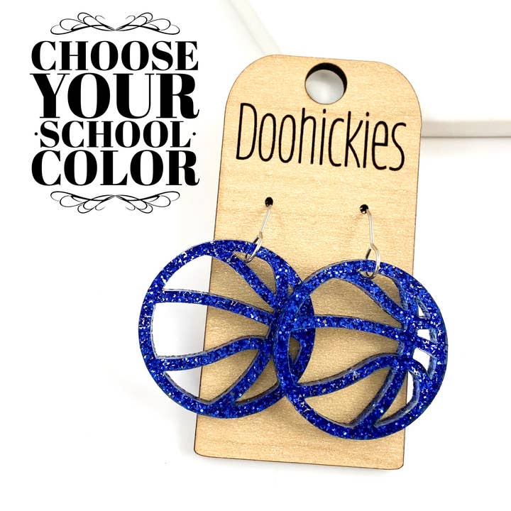 Doohickies - Wholesale Dangle Earrings - 1.25 Custom Glitter Acrylic Basketball Dangle Earrings (10 Color Options)