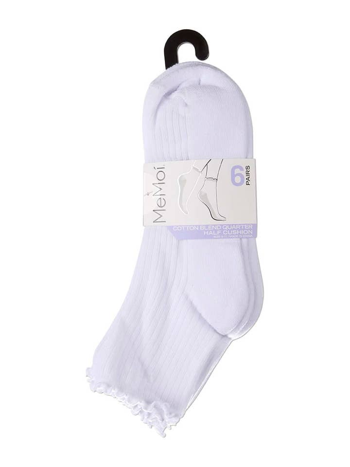 Infinity Classics International Inc. - Wholesale Socks - Women's - Ribbed Picot Cuff Cotton Quarter Sock 6 Pr Pack6