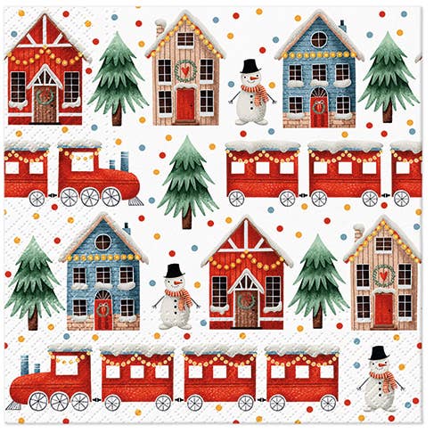 European Excellency - Wholesale Disposable Napkin - Cozy Christmas Town Lunch Napkins - Christmas Paper Napkins