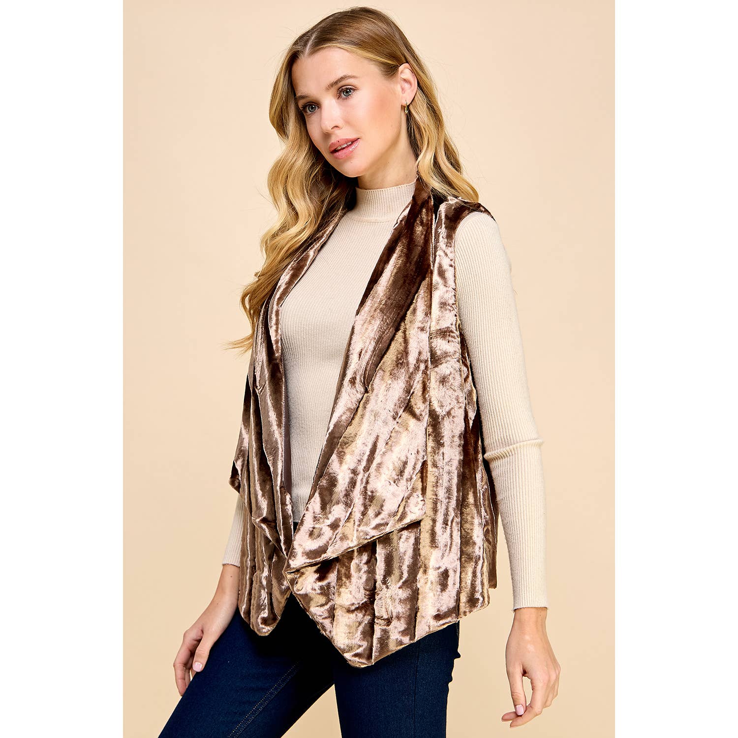 BROWN FAUX FUR OPEN VEST 25246 for wholesale on Faire7