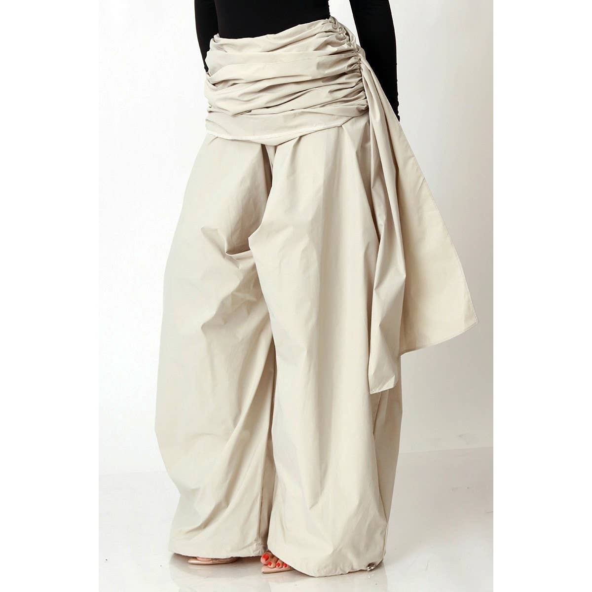 BEIGE SCULPTED DRAPE BALLOON PANTS for wholesale on Faire1