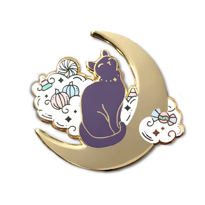 Moon Cat Enamel Pin for wholesale by The Crowned Rabbit