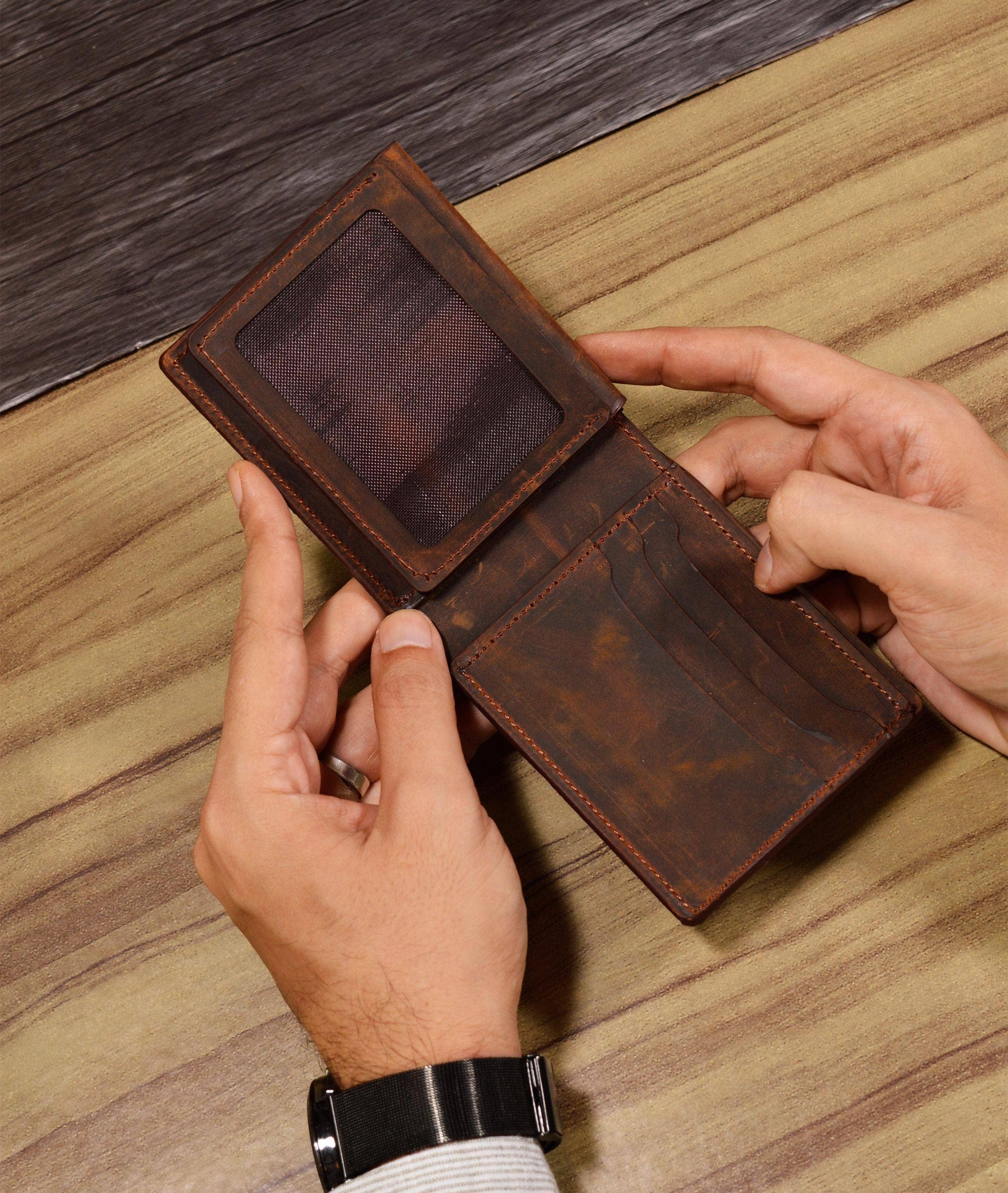 Craftivor – wholesale Wallet - Men’s – Personalized Leather Wallet Men, Engraved Leather Initials Custom Card Cash Holder Wallet7