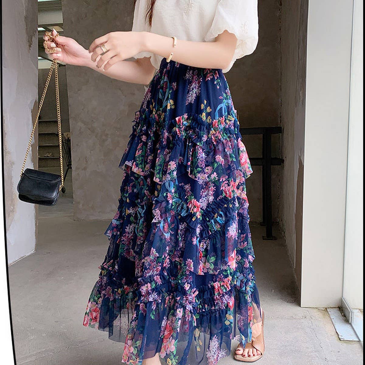 ACCITY - Wholesale Skirt - Women's - COLORFUL FLORAL MESH PRINT PLEATED TULLE SKIRT_CWBLS03999