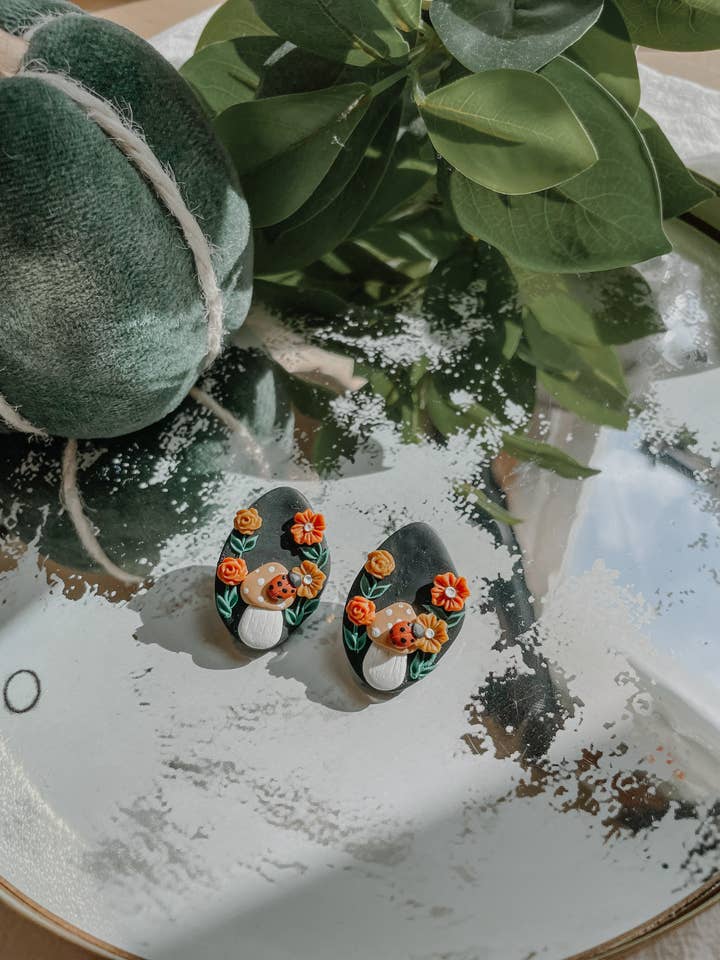 Mushroom Meadow CLAY EARRINGS | Lightweight | Durable for wholesale by River & Rose Co.