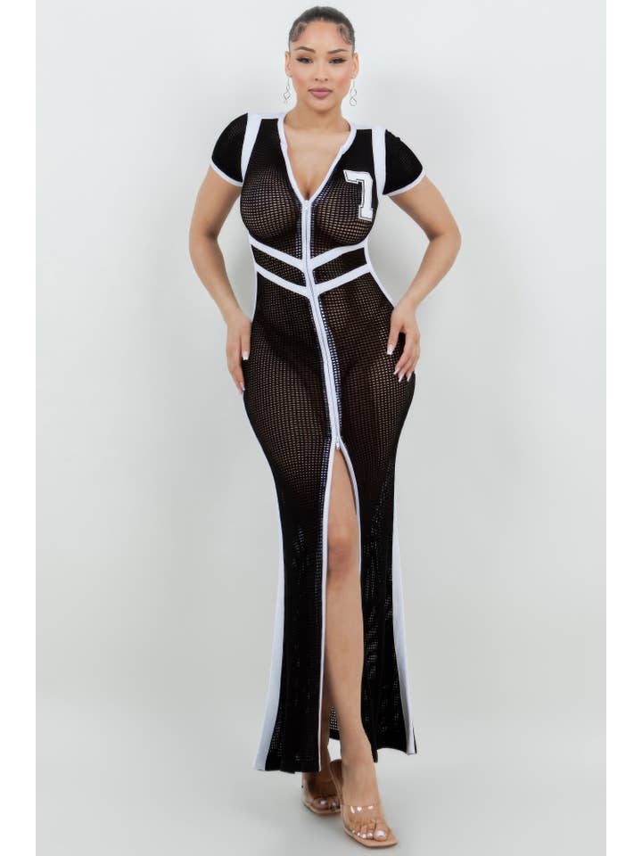 CC Wholesale Clothing - Wholesale Dress – Women's - Netting 2 Way Front Zipper Maxi Dress