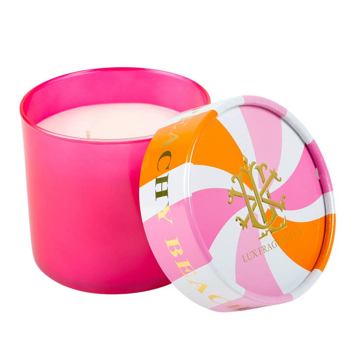 LUX FRAGRANCES - Wholesale Jar/Filled Candle - Beachy Peachy Sangria 2 Wick Candle with Decorative Lid