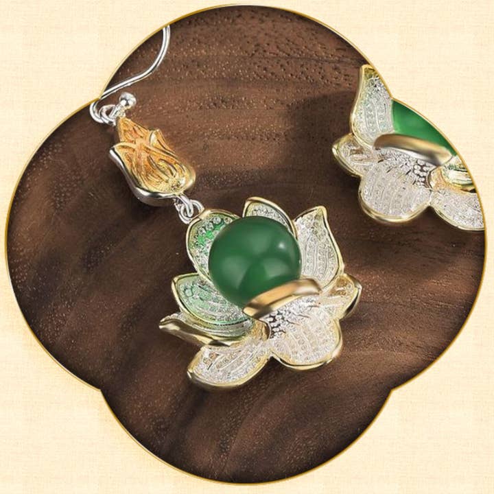 Bright MacMing - Wholesale Dangle Earrings - Silver and Jade Lotus Earrings2