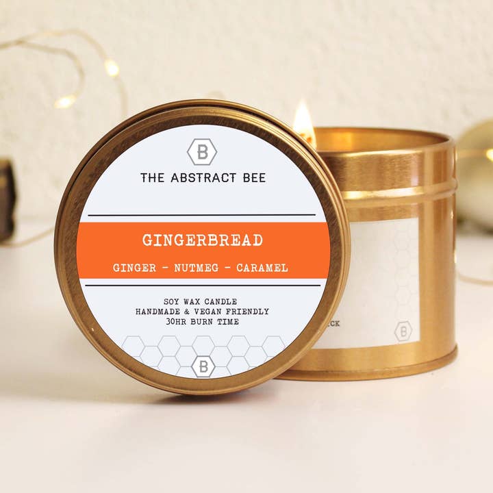 Gingerbread Christmas Scent Tin Candle for wholesale by The Abstract Bee