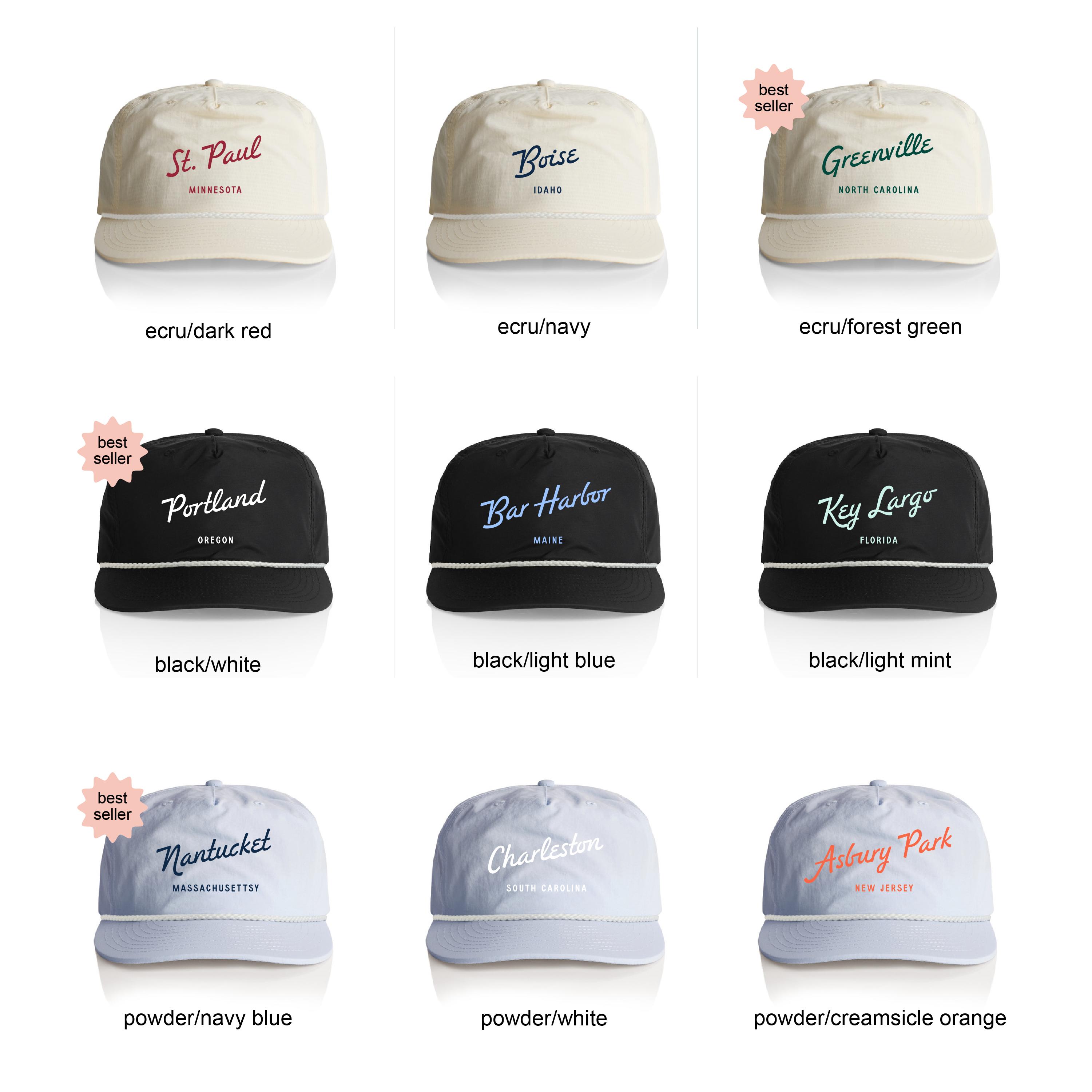 Endless August Supply Co. - Vente Casquette de baseball – unisexe - Chapeau en corde de nylon personnalisé | Chapeau avec nom | Chapeau de ville script4