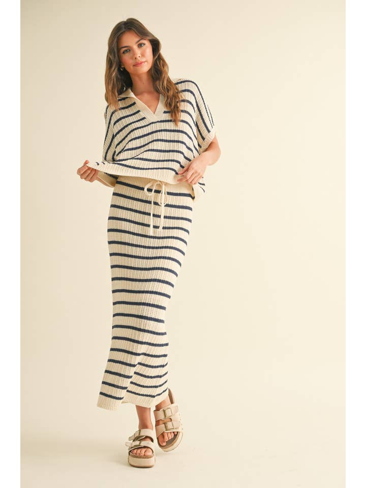 T5101ST STRIPE PATTERN COLLARED SHORT SLEEVE TOP for wholesale on Faire3