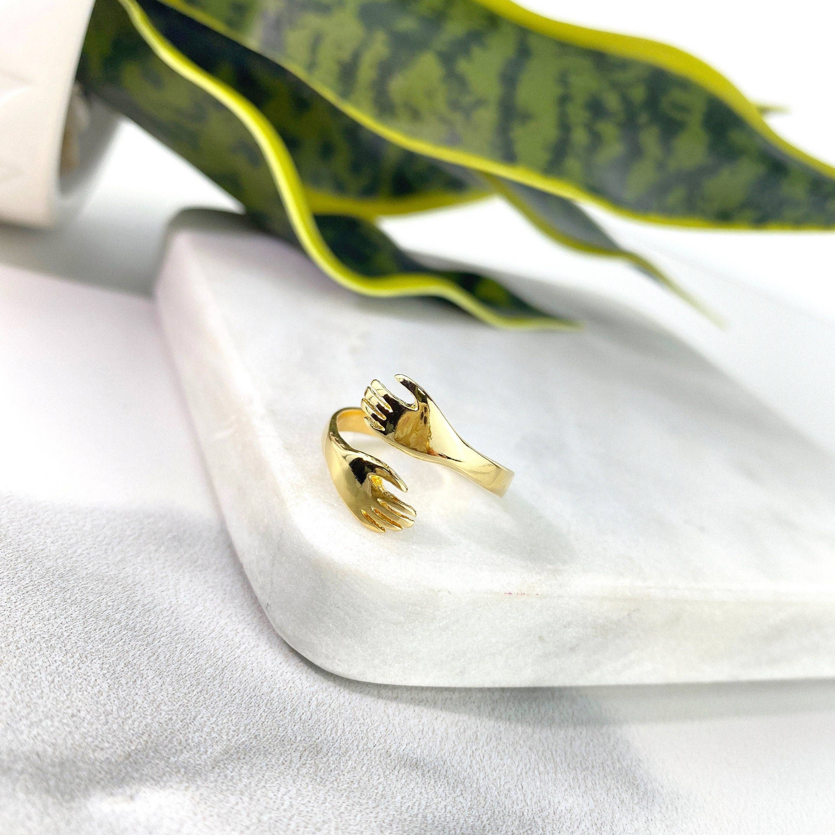 DIJU Jewelry - Wholesale Band/Stacked Ring - Adjustable 18k Gold Filled Hands & Hug, Hugging Ring Wholesale Jewelry Supplies3