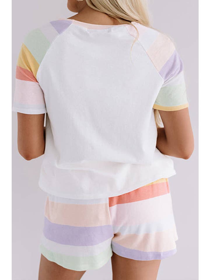 White Stripe T-Shirt and Shorts Set for wholesale on Faire