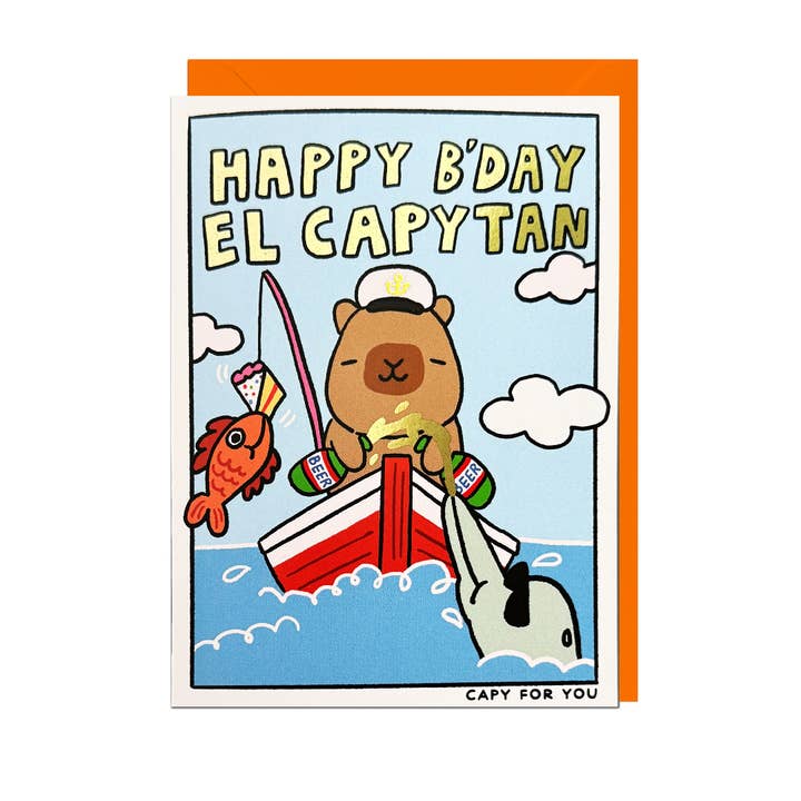 HAPPY BDAY EL CAPYTAN FOIL Capybara Birthday Card for wholesale by Jolly Awesome