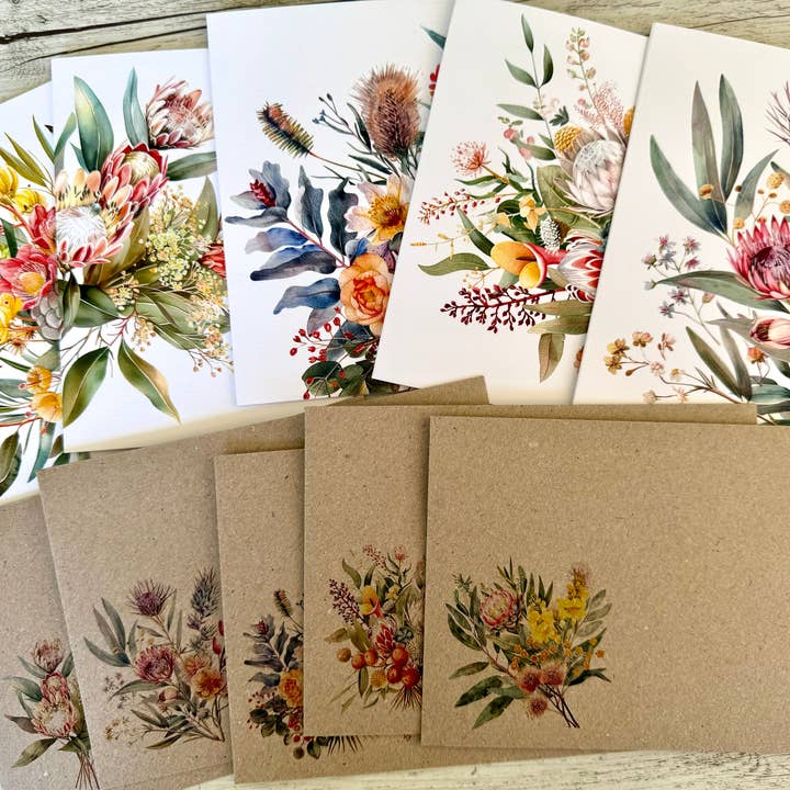Scattered Seed Co - Wholesale Stationery/Notecard Set - AUSTRALIAN FLORALS (set 1) Blank cards set of 51