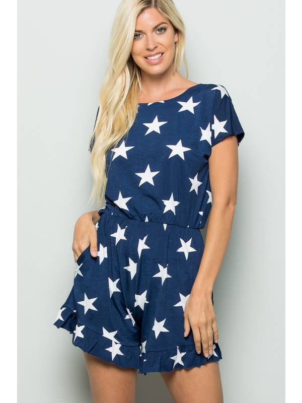 HEIMISH - Wholesale Romper - Women's - SP1030-15 PLUS SHORT SLEEVE ROUND NECK STAR PRINT ROMPER1