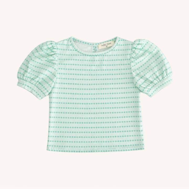 Puffærme T-shirt i Grøn Blomsterstribe for engroshandel hos Nella June