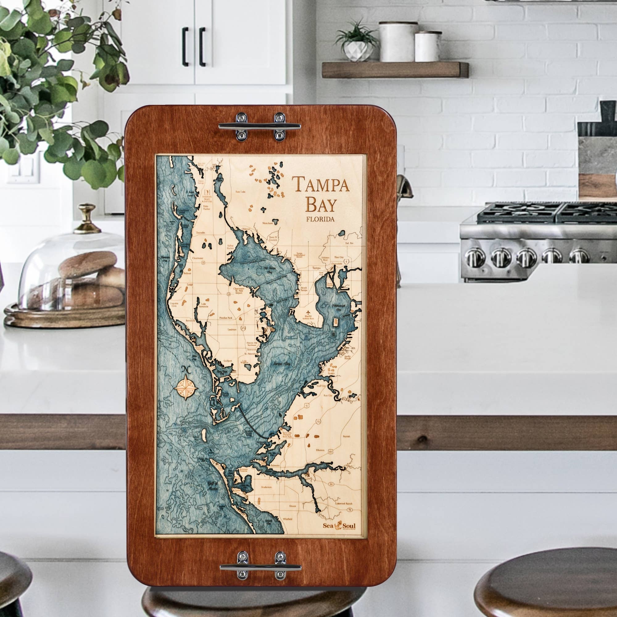 Sea & Soul Nautical Chart Art - Wholesale Map - Tampa Bay Nautical 3D Wood Map Wall Art, Coastal Home Decor16