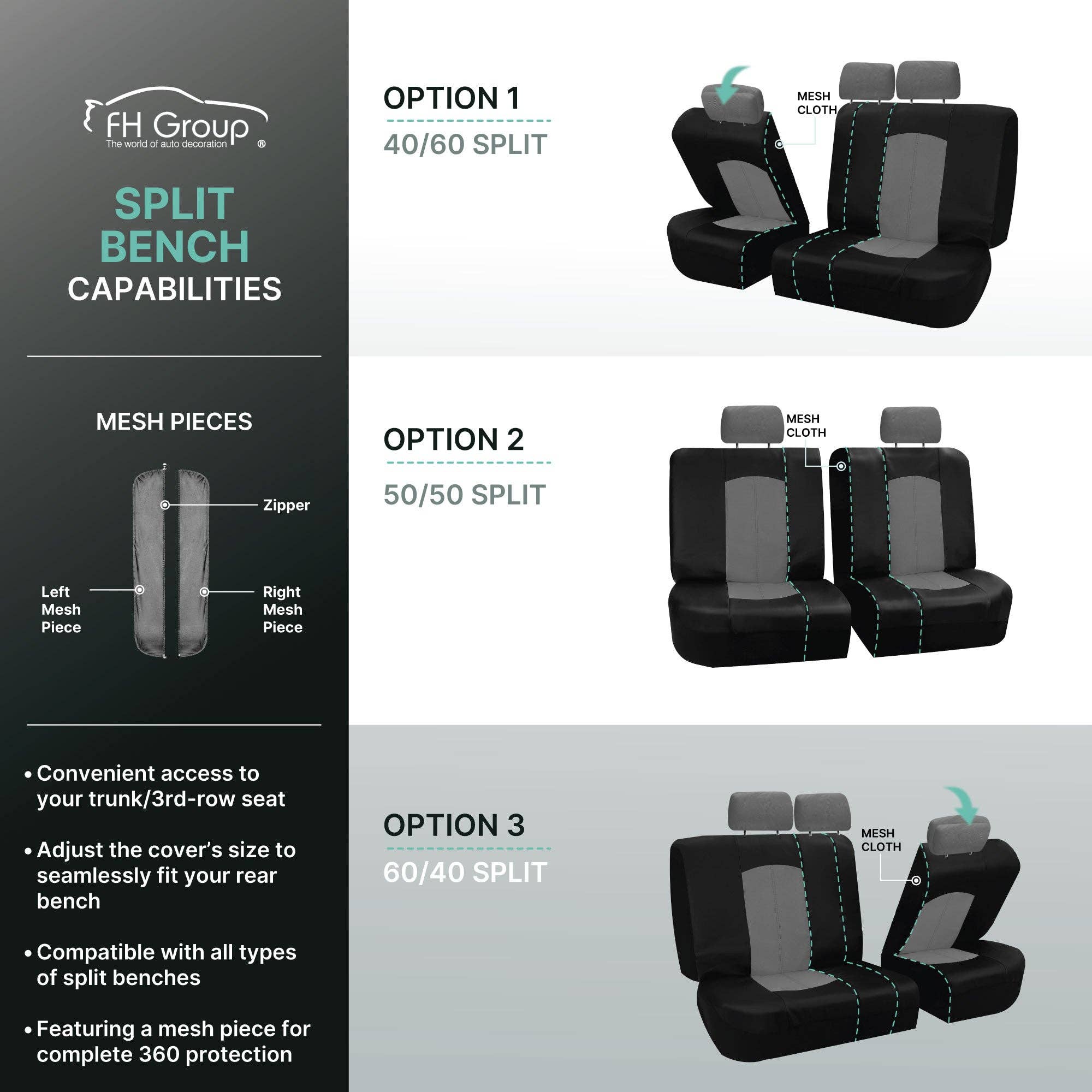 FH GROUP – wholesale Car seat cover – Kids & baby – Premium PU Leather Seat Covers - Full Set Black3