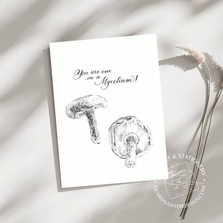 "You are one in a Mycelium" Mushroom Botanical Art Greeting Card for wholesale by Dear Daughters Design
