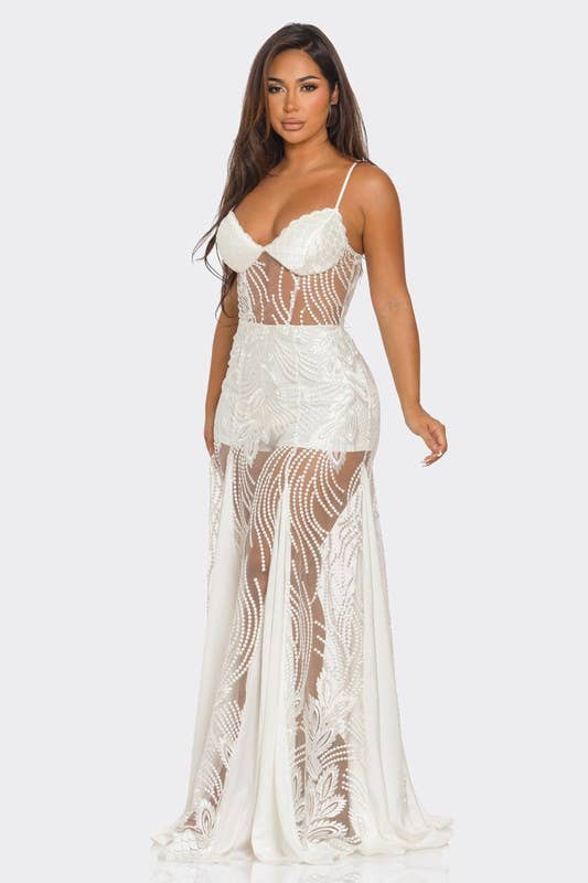 BANJUL - Venta al por mayor Vestido - Mujer - Vestido largo con escote de tubo y encaje hueco translúcido BD446604