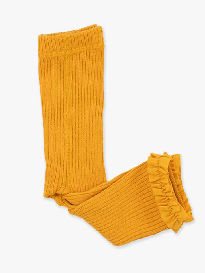 Jaune Collants sans pieds à volants en maille côtelée caramel pour filles en vente sur Faire7