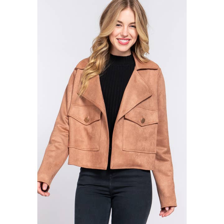 GIACCA LUNGA SLV APERTA SUL DAVANTI IN PELLE SCAMOSCIATA SINTETICA per la vendita all'ingrosso da parte di Apolline