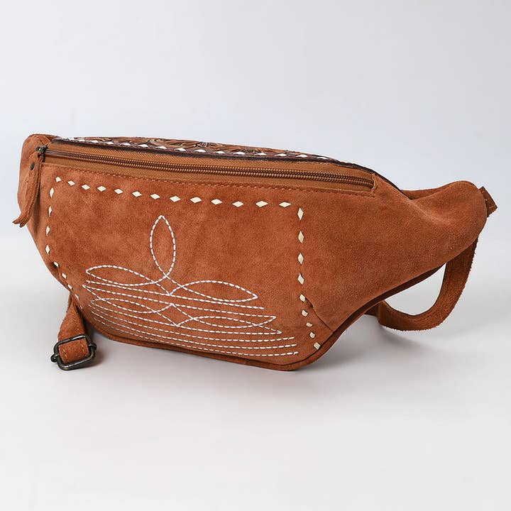 ADBG1660 American Darling handgefertigte Western-Leder-Bauchtasche mit buckgenähtem echtem Wildleder und geprägten Akzenten für den Großhandel von LS Western