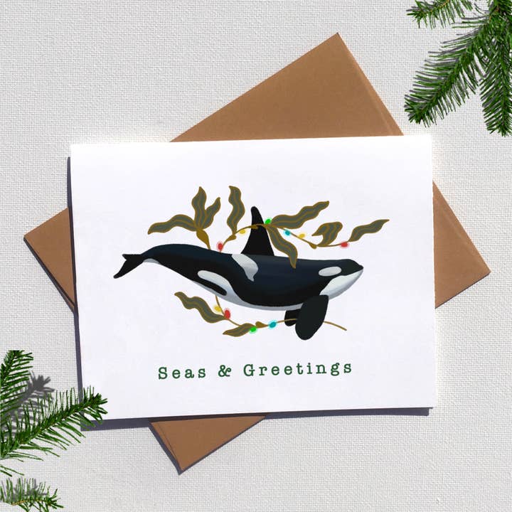 Orca Holiday Card for wholesale by Yuma's Art Studio