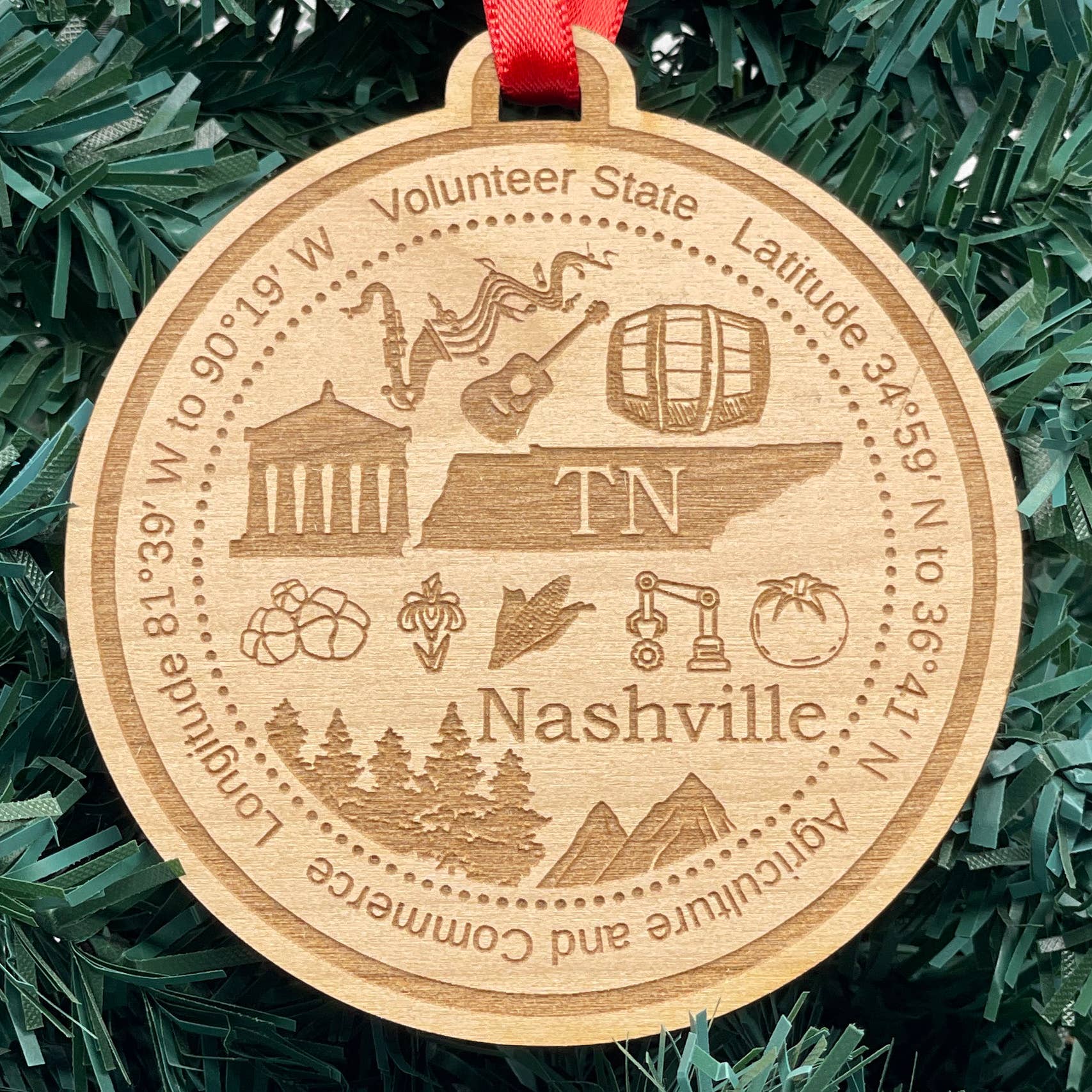 Giftable Memories - Wholesale Ornament - CUSTOM Town Name Tennessee Wood Christmas Ornament0