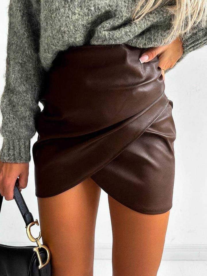 Chanel Faux Leather Bodycon Mini Skirt-Brown for wholesale by Catwalk Wholesale