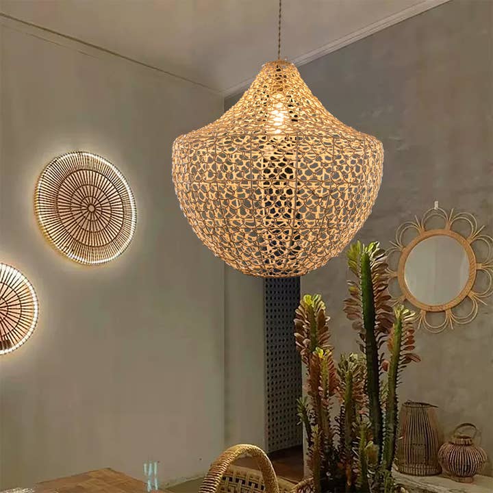 Woven Basket Pendant Light Natural Rattan Hanging Light for wholesale on Faire6