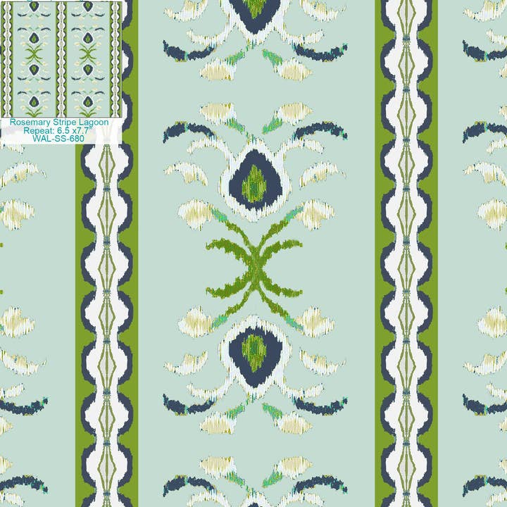 Papier peint à rayures lagon romarin pour la vente par Laura Park Designs