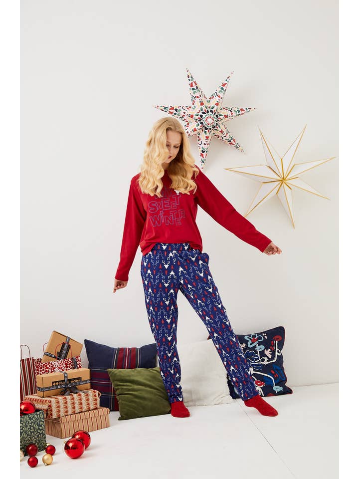 ENNA MODA – wholesale Sleepwear set – Women's – CHRISTMAS PATTERN DESIGN 100% COTTON O-NECK LONG PYJAMA SET3