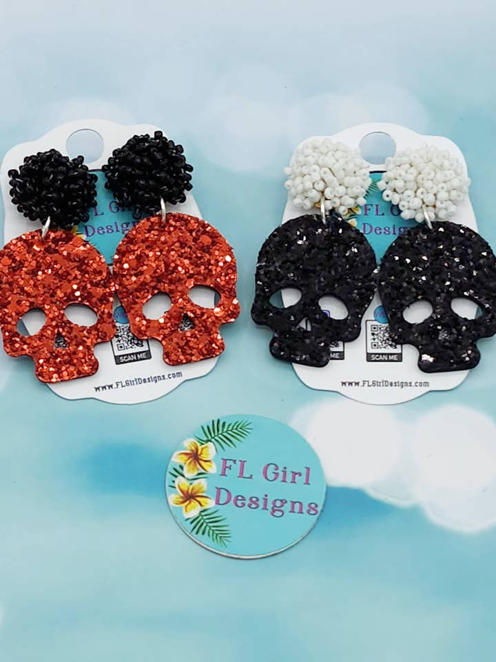Glitter schedel oorbellen voor wholesale door FL Girl Designs