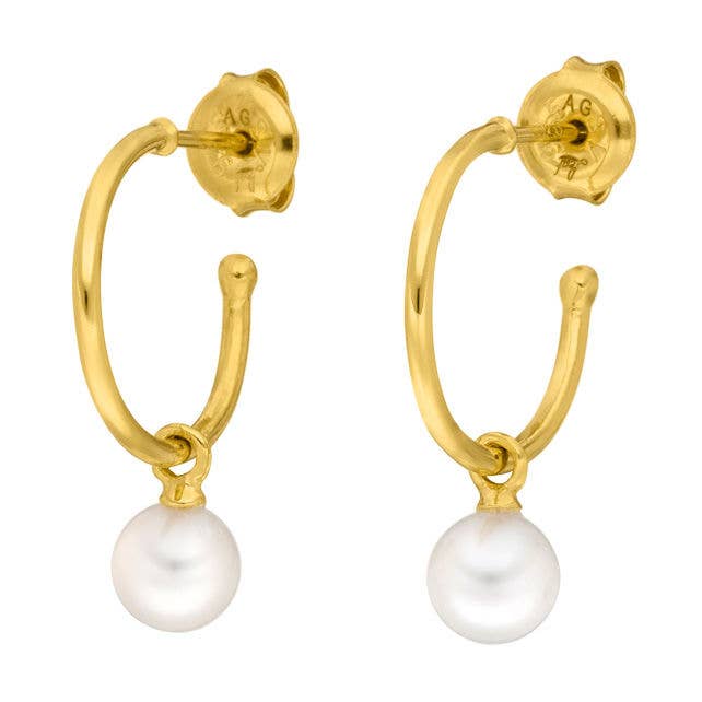 Creole Flying Gem, pearl, 18K yellow gold plated for wholesale by Leaf Jewelry