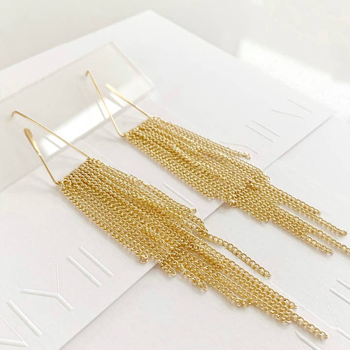 Metal Fringe Earrings in Light Gold for wholesale by NIYIEMstudio