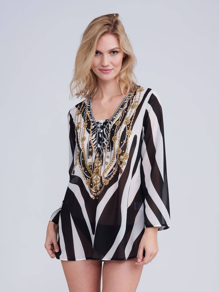 Bali Cover Up - Schwarz/Weiß für den Großhandel von Pia Rossini Ltd