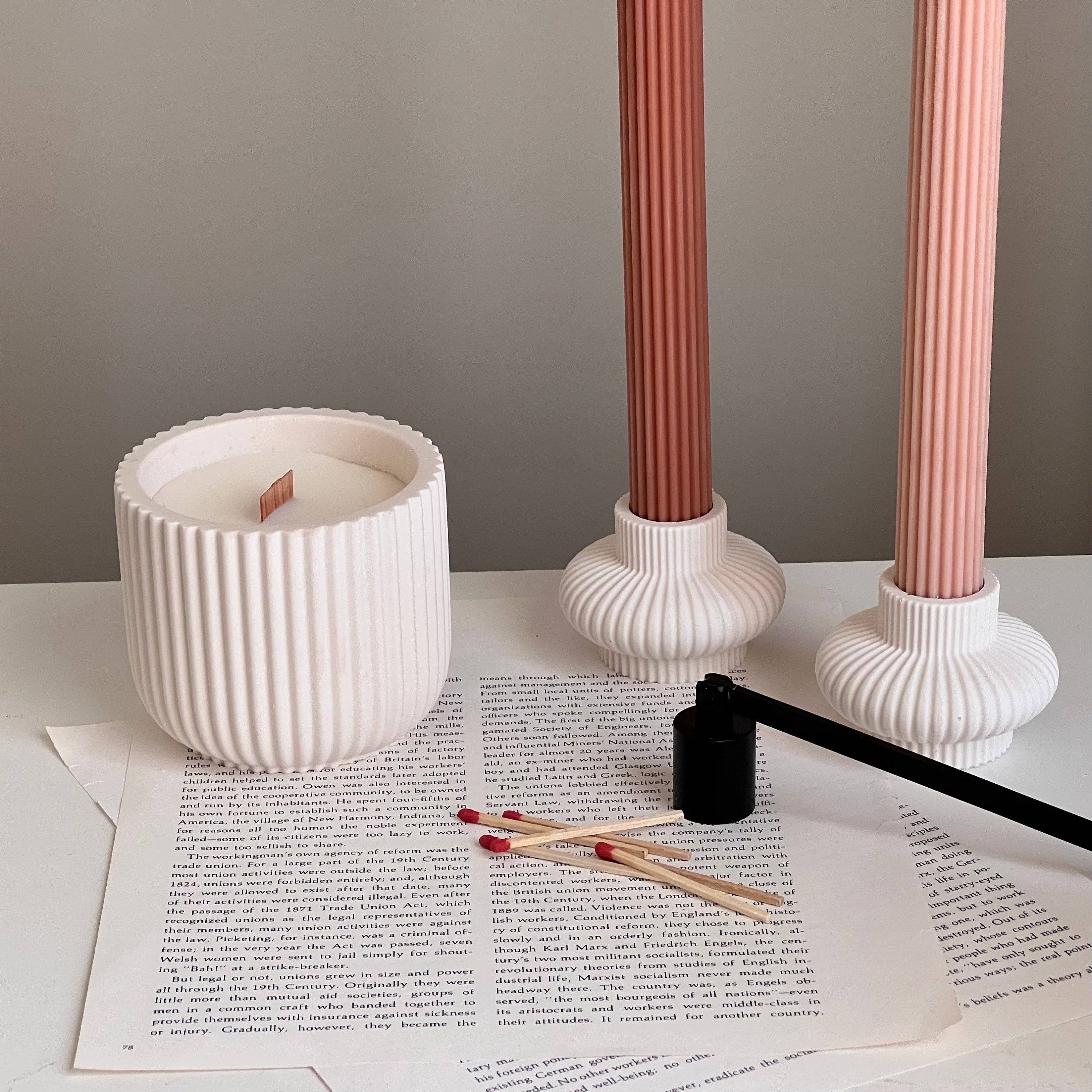 Estelle Studio - Wholesale Jar/Filled Candle - Handmade Ribbed Jar Soy Candle | Wood Wick, Jesmonite Vessel4