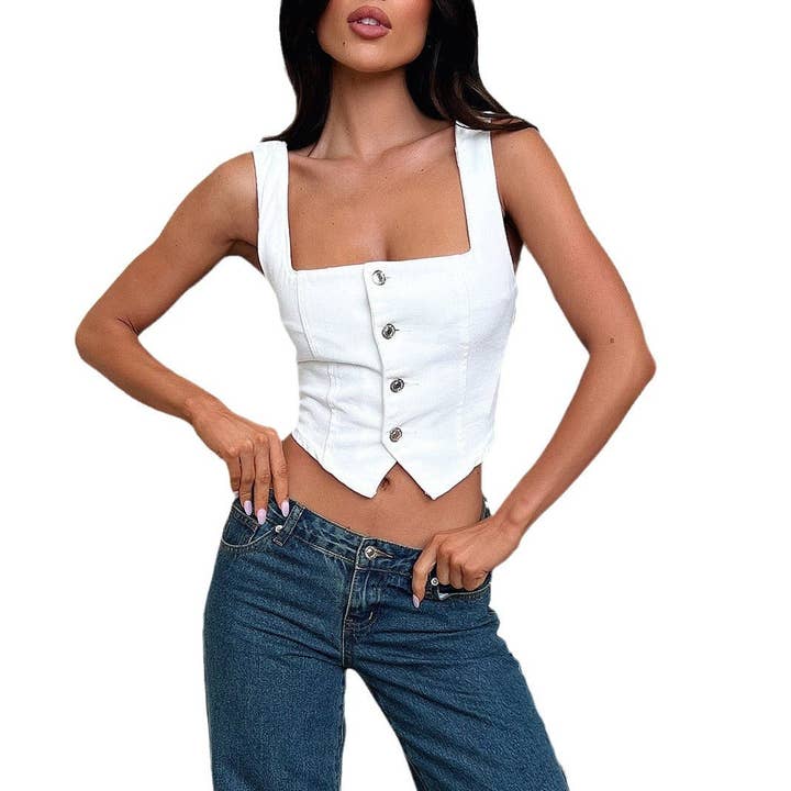 Your Beautiful Boutique - Wholesale Tank Top - Women's - Women's Fashion Sexy Solid Color Denim Tank Top
